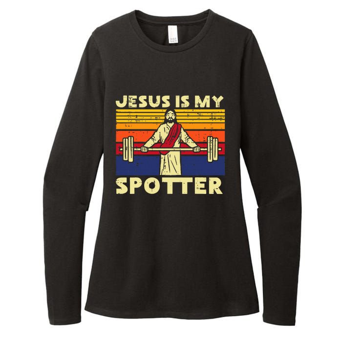 Gym Jesus Is My Spotter Christian Workout Lifting Womens CVC Long Sleeve Shirt