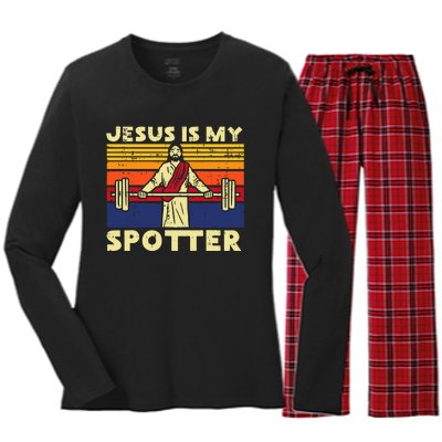 Gym Jesus Is My Spotter Christian Workout Lifting Women's Long Sleeve Flannel Pajama Set 