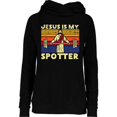 Gym Jesus Is My Spotter Christian Workout Lifting Womens Funnel Neck Pullover Hood