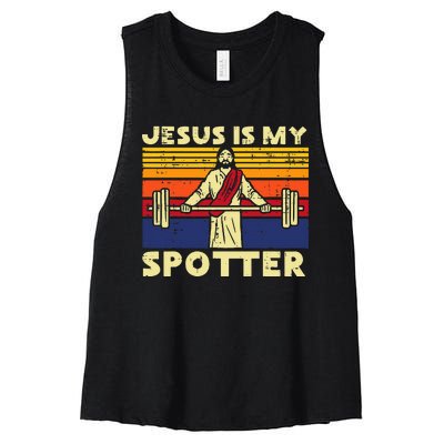 Gym Jesus Is My Spotter Christian Workout Lifting Women's Racerback Cropped Tank