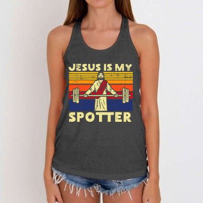 Gym Jesus Is My Spotter Christian Workout Lifting Women's Knotted Racerback Tank