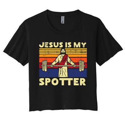 Gym Jesus Is My Spotter Christian Workout Lifting Women's Crop Top Tee