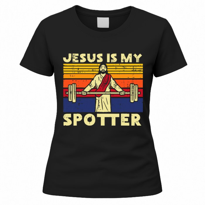 Gym Jesus Is My Spotter Christian Workout Lifting Women's T-Shirt