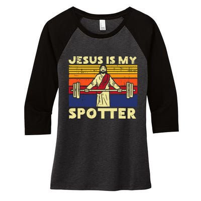 Gym Jesus Is My Spotter Christian Workout Lifting Women's Tri-Blend 3/4-Sleeve Raglan Shirt