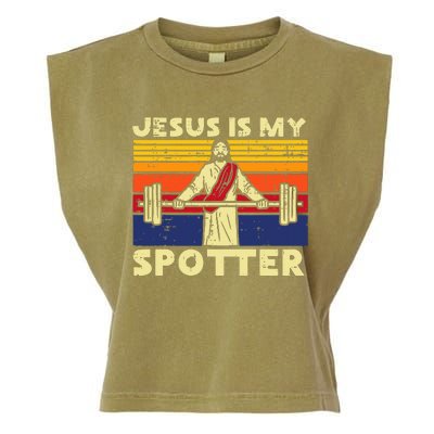 Gym Jesus Is My Spotter Christian Workout Lifting Garment-Dyed Women's Muscle Tee