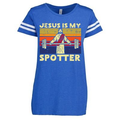 Gym Jesus Is My Spotter Christian Workout Lifting Enza Ladies Jersey Football T-Shirt