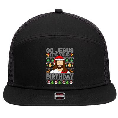 Go Jesus ItS Your Birthday Ugly Christmas Sweater Funny 7 Panel Mesh Trucker Snapback Hat