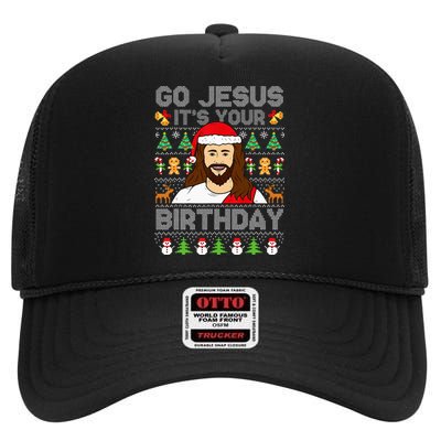 Go Jesus ItS Your Birthday Ugly Christmas Sweater Funny High Crown Mesh Back Trucker Hat