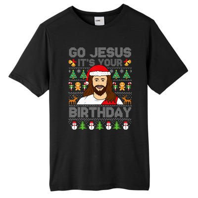 Go Jesus ItS Your Birthday Ugly Christmas Sweater Funny Tall Fusion ChromaSoft Performance T-Shirt