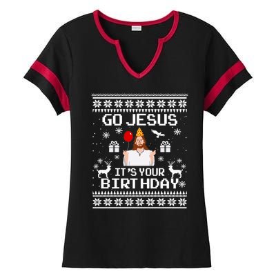 Go Jesus! Its Your Birthday Funny Christmas Fun Xmas Ladies Halftime Notch Neck Tee