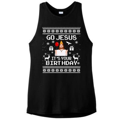 Go Jesus! Its Your Birthday Funny Christmas Fun Xmas Ladies PosiCharge Tri-Blend Wicking Tank