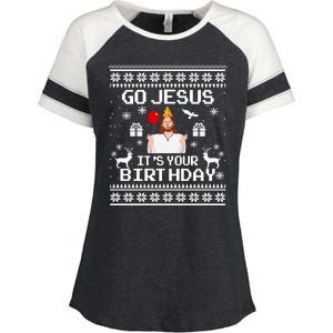 Go Jesus! Its Your Birthday Funny Christmas Fun Xmas Enza Ladies Jersey Colorblock Tee