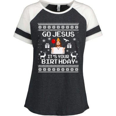 Go Jesus! Its Your Birthday Funny Christmas Fun Xmas Enza Ladies Jersey Colorblock Tee