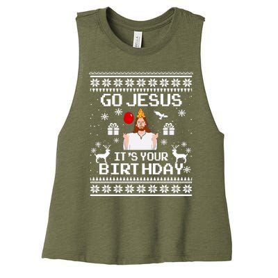 Go Jesus! Its Your Birthday Funny Christmas Fun Xmas Women's Racerback Cropped Tank