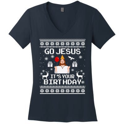 Go Jesus! Its Your Birthday Funny Christmas Fun Xmas Women's V-Neck T-Shirt