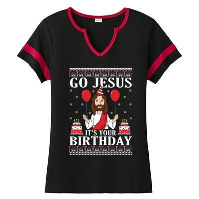 Go Jesus Its Your Birthday Ugly Xmas Sweater Meaningful Gift Meaningful Gift Ladies Halftime Notch Neck Tee