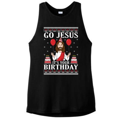 Go Jesus Its Your Birthday Ugly Xmas Sweater Meaningful Gift Meaningful Gift Ladies PosiCharge Tri-Blend Wicking Tank