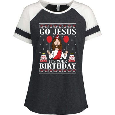 Go Jesus Its Your Birthday Ugly Xmas Sweater Meaningful Gift Meaningful Gift Enza Ladies Jersey Colorblock Tee