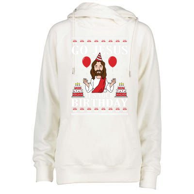 Go Jesus Its Your Birthday Ugly Xmas Sweater Meaningful Gift Meaningful Gift Womens Funnel Neck Pullover Hood