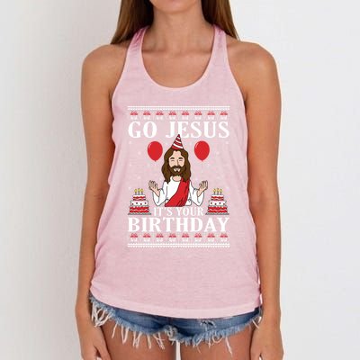 Go Jesus Its Your Birthday Ugly Xmas Sweater Meaningful Gift Meaningful Gift Women's Knotted Racerback Tank