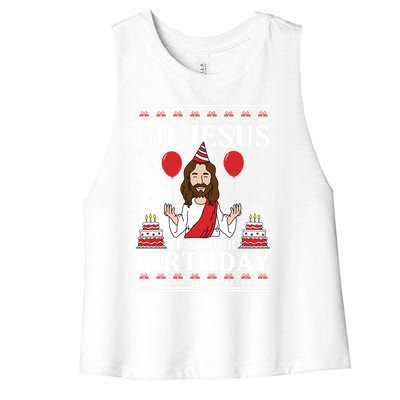 Go Jesus Its Your Birthday Ugly Xmas Sweater Meaningful Gift Meaningful Gift Women's Racerback Cropped Tank