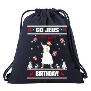 Go Jesus ItS Your Birthday Funny Christian Ugly Christmas Gift Drawstring Bag