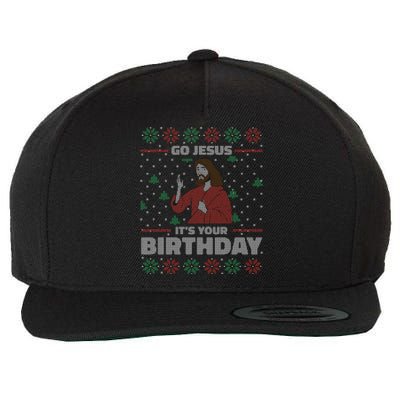 Go Jesus ItS Your Birthday Funny Gift Ugly Christmas Sweater Cute Gift Wool Snapback Cap