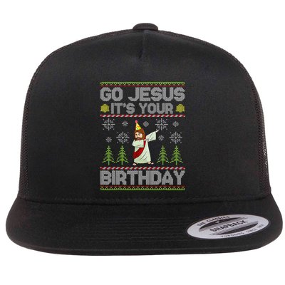 Go Jesus It's Your Birthday Ugly Christmas Sweater Funny  Flatbill Hat