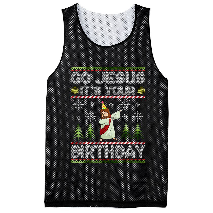Go Jesus It's Your Birthday Ugly Christmas Sweater Funny  Mesh Reversible Basketball Jersey Tank