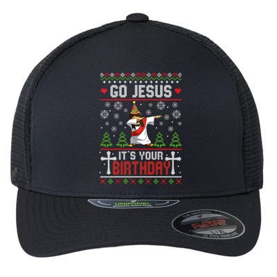 Go Jesus ItS Your Birthday Ugly Christmas Funny Gift Flexfit Unipanel Trucker Cap