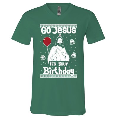 Go Jesus Its Your Birthday Ugly Christmas V-Neck T-Shirt