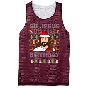 Go Jesus ItS Your Birthday Ugly Christmas Sweater Funny Mesh Reversible Basketball Jersey Tank