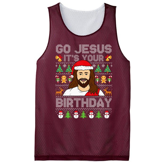 Go Jesus ItS Your Birthday Ugly Christmas Sweater Funny Mesh Reversible Basketball Jersey Tank