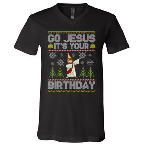 Go Jesus it's Your Birthday Ugly Christmas Sweater V-Neck T-Shirt