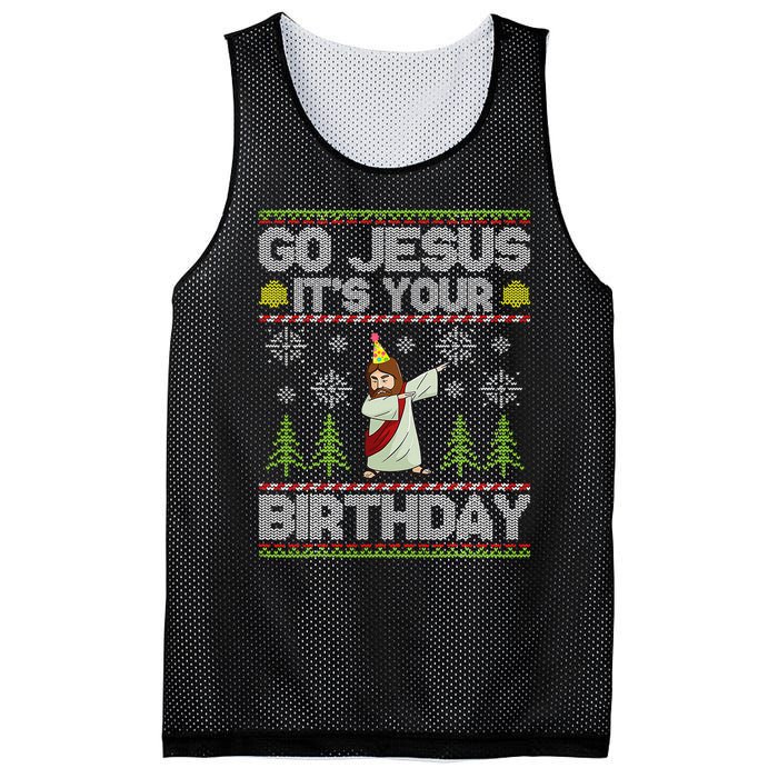 Go Jesus it's Your Birthday Ugly Christmas Sweater Mesh Reversible Basketball Jersey Tank