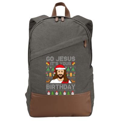 Go Jesus ItS Your Birthday Ugly Christmas Sweater Funny Cotton Canvas Backpack