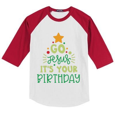 Go Jesus Its Your Birthday Christmas Kids Colorblock Raglan Jersey