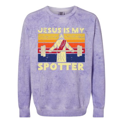 Gym Jesus Is My Spotter Christian Workout Lifting Colorblast Crewneck Sweatshirt