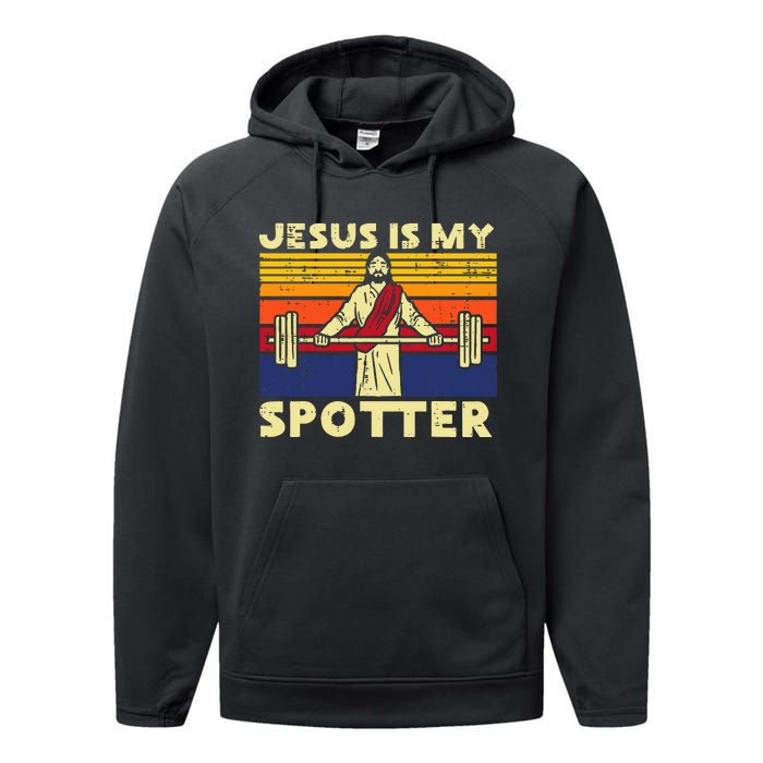 Gym Jesus Is My Spotter Christian Workout Lifting Performance Fleece Hoodie