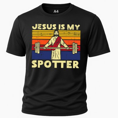 Gym Jesus Is My Spotter Christian Workout Lifting Cooling Performance Crew T-Shirt