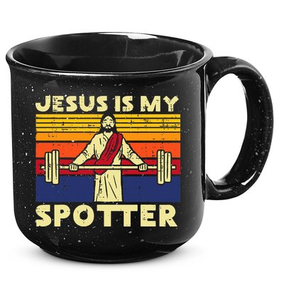 Gym Jesus Is My Spotter Christian Workout Lifting 15oz Campfire Ceramic Mug