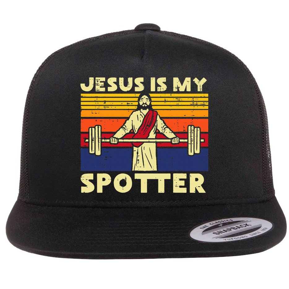 Gym Jesus Is My Spotter Christian Workout Lifting Flat Bill Trucker Hat