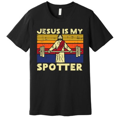 Gym Jesus Is My Spotter Christian Workout Lifting Premium T-Shirt