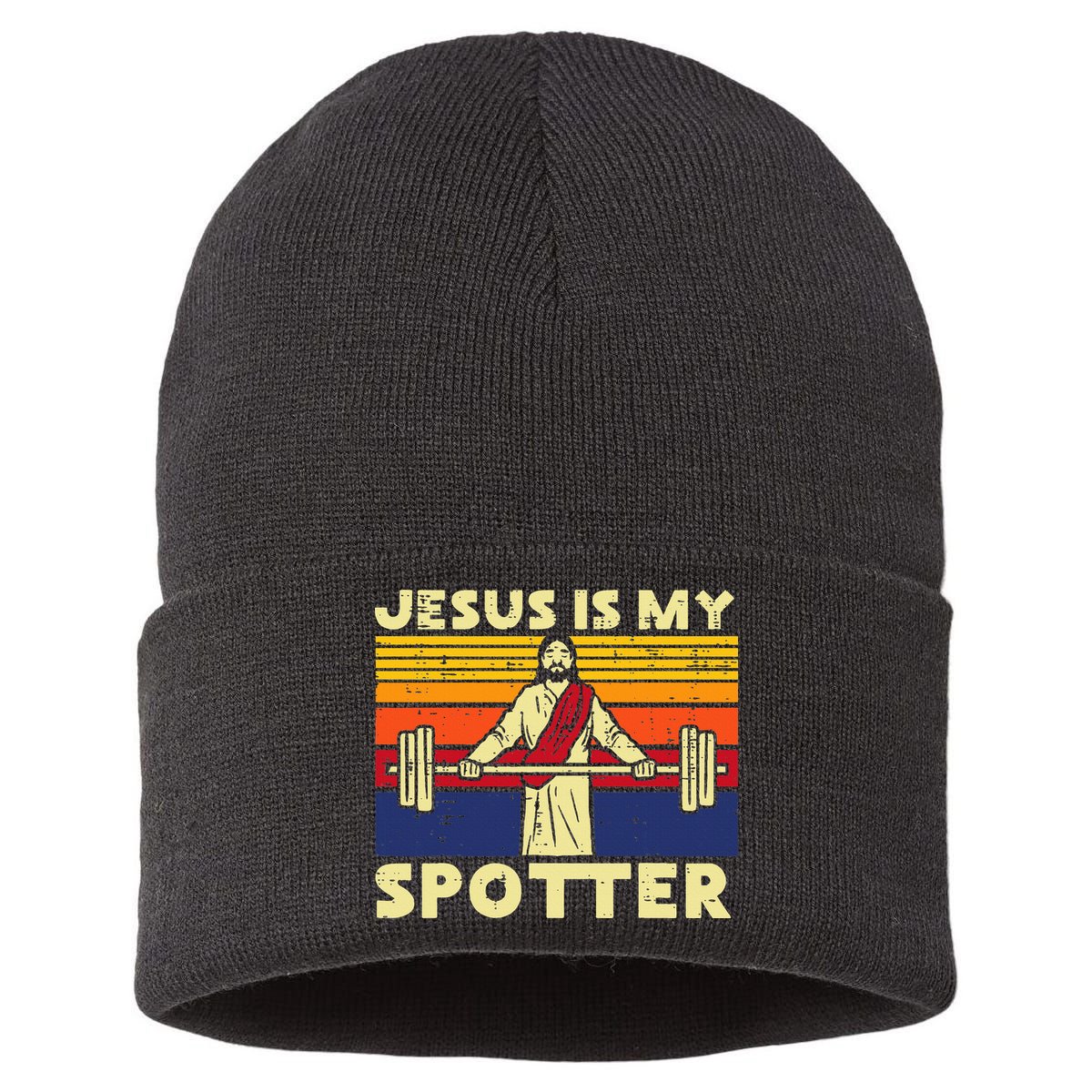 Gym Jesus Is My Spotter Christian Workout Lifting Sustainable Knit Beanie