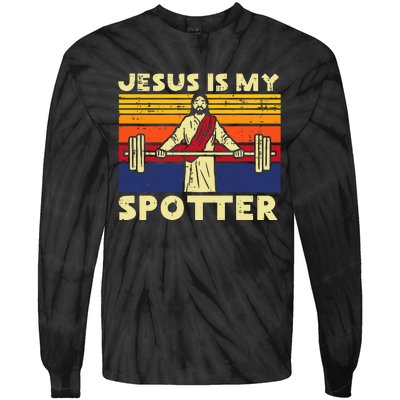 Gym Jesus Is My Spotter Christian Workout Lifting Tie-Dye Long Sleeve Shirt