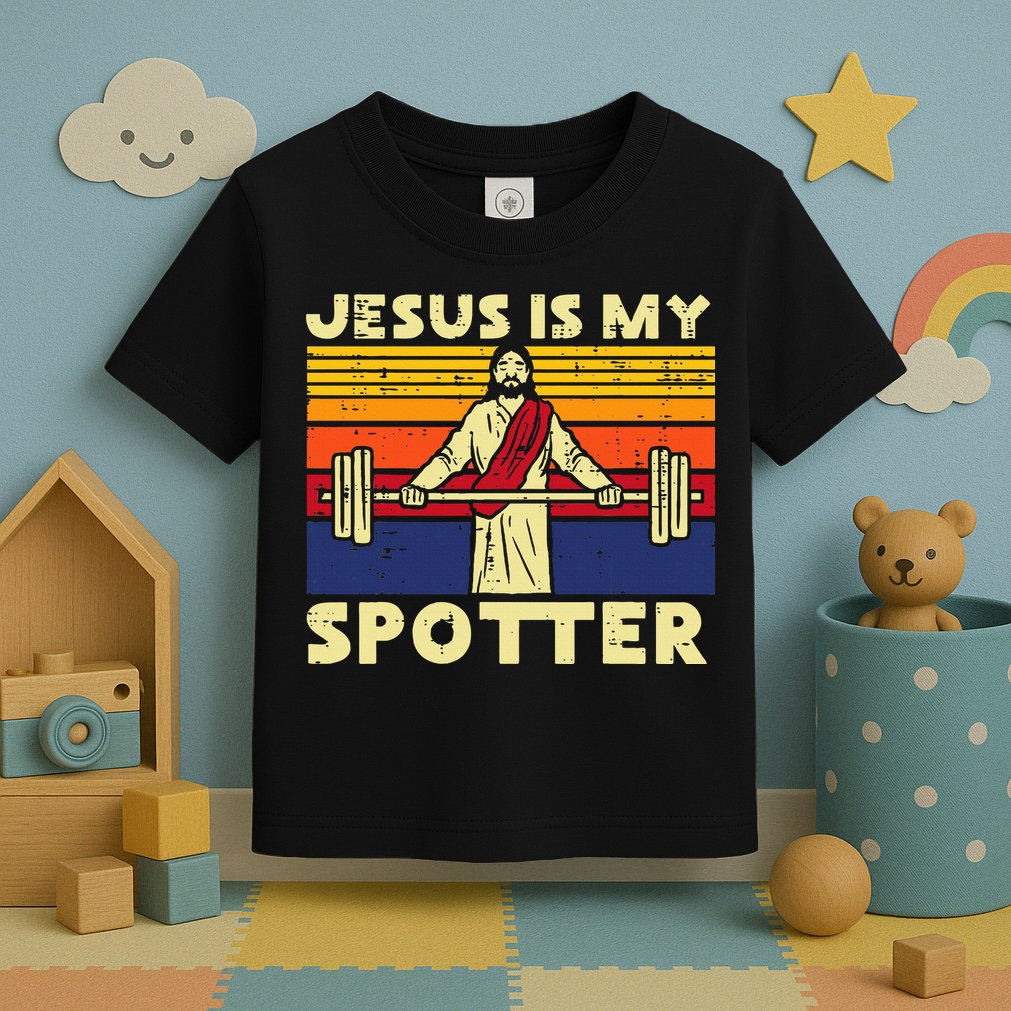 Gym Jesus Is My Spotter Christian Workout Lifting Toddler T-Shirt