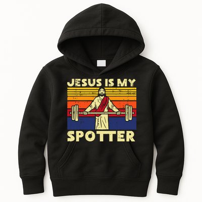 Gym Jesus Is My Spotter Christian Workout Lifting Kids Hoodie