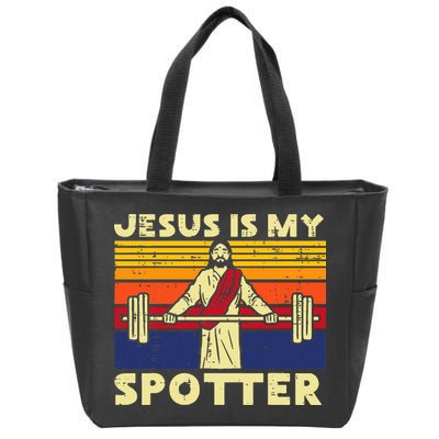 Gym Jesus Is My Spotter Christian Workout Lifting Zip Tote Bag
