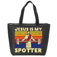 Gym Jesus Is My Spotter Christian Workout Lifting Zip Tote Bag