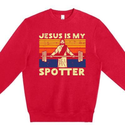 Gym Jesus Is My Spotter Christian Workout Lifting Premium Crewneck Sweatshirt